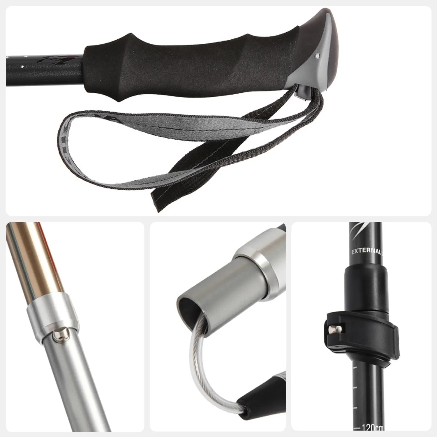 Ultra Light Trekking Hiking Poles Aluminum Alloy Collapsible Outdoor Walking Sticks, Alpenstock for Hiking, Camping, Mountaining, Backpacking