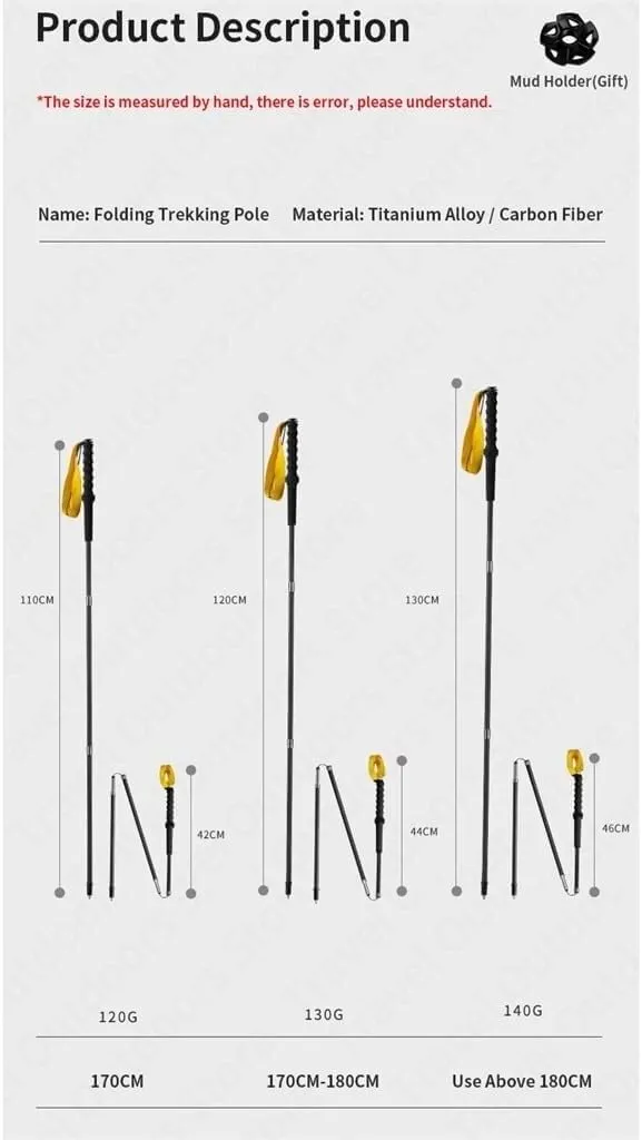 Ultralight 120G Folding Trekking Pole Carbon Fiber Aluminum Alloy Camp Portable Climbing Stick Alpenstocks (D 130)