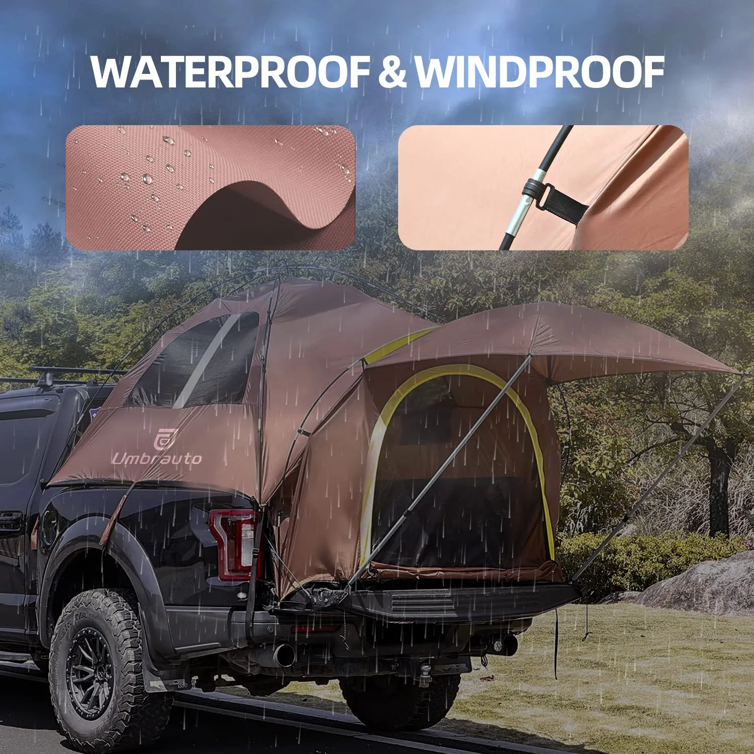 Umbrauto Truck Tent Waterproof PU3000 Truck Bed Tent Double Layer 5.5-5.8’Ft Pickup Truck Tent for 2 Person Outdoor Camping with Removable Awning & Carry Bag