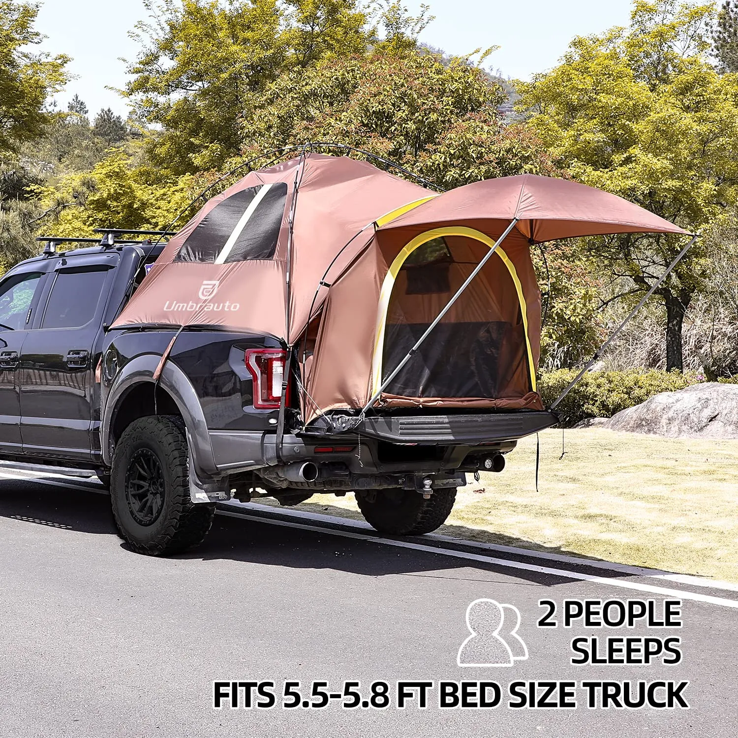 Umbrauto Truck Tent Waterproof PU3000 Truck Bed Tent Double Layer 5.5-5.8’Ft Pickup Truck Tent for 2 Person Outdoor Camping with Removable Awning & Carry Bag