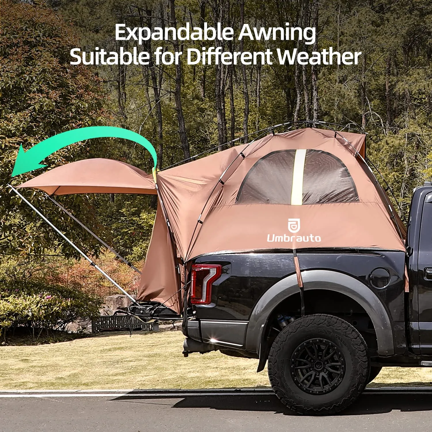 Umbrauto Truck Tent Waterproof PU3000 Truck Bed Tent Double Layer 5.5-5.8’Ft Pickup Truck Tent for 2 Person Outdoor Camping with Removable Awning & Carry Bag