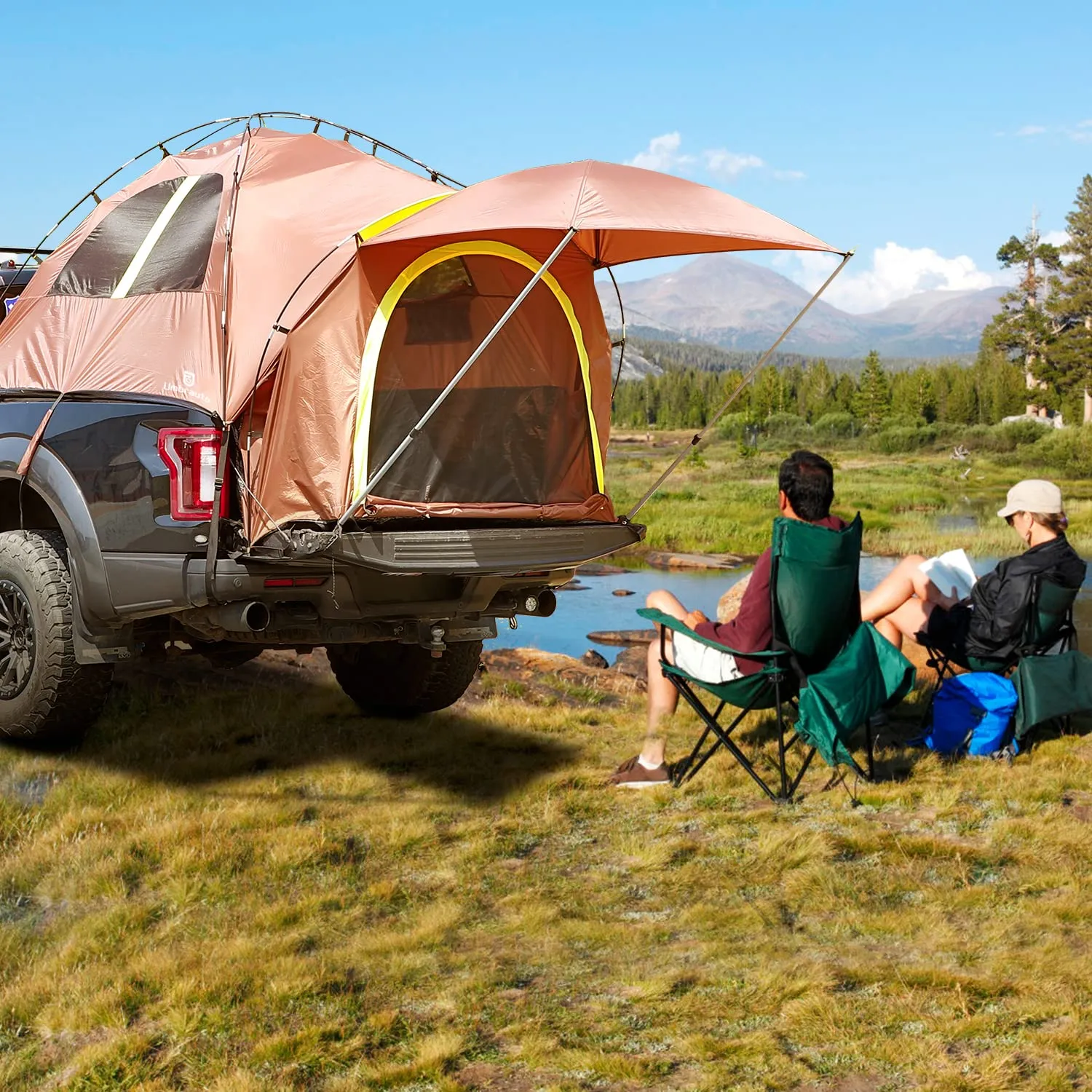 Umbrauto Truck Tent Waterproof PU3000 Truck Bed Tent Double Layer 5.5-5.8’Ft Pickup Truck Tent for 2 Person Outdoor Camping with Removable Awning & Carry Bag