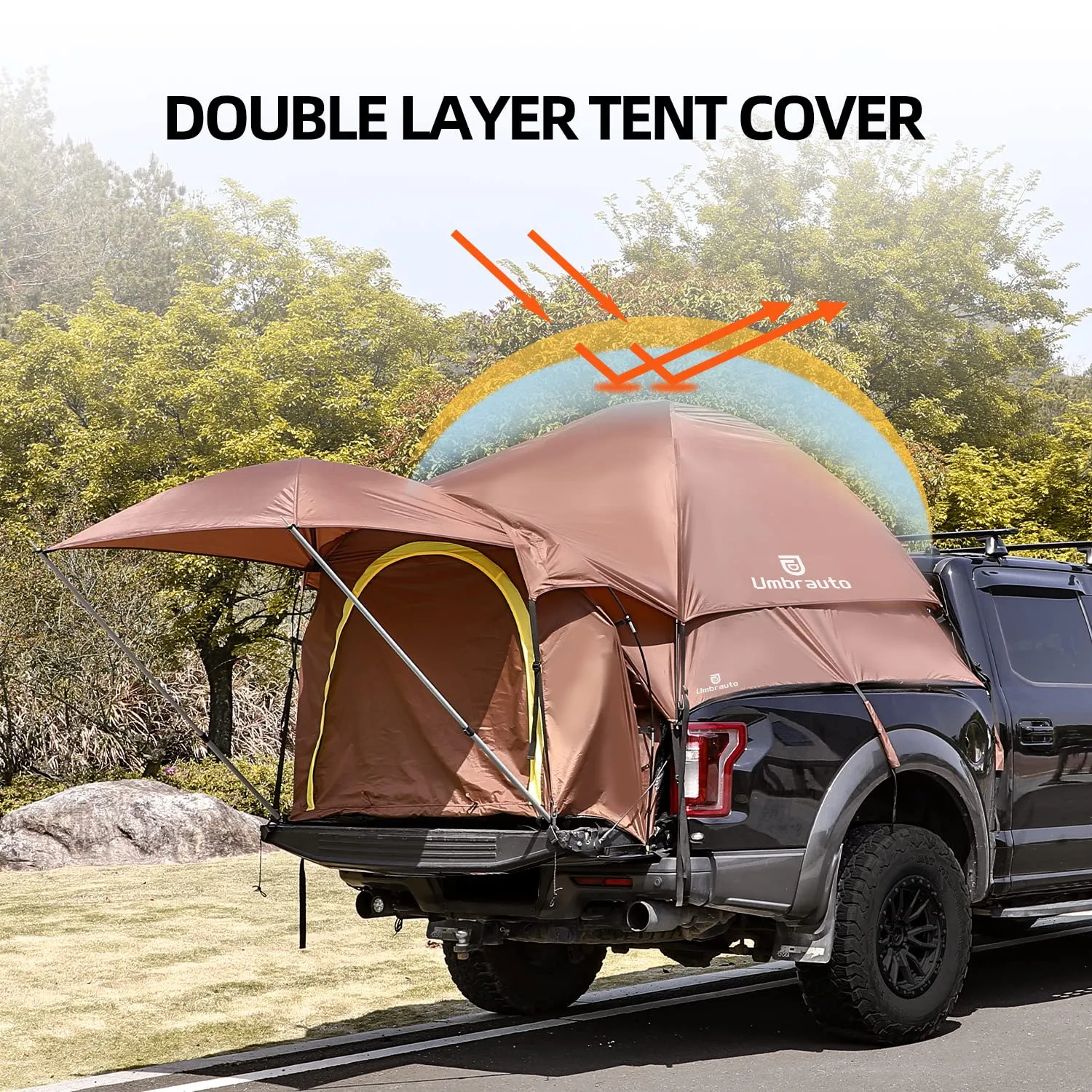 Umbrauto Truck Tent Waterproof PU3000 Truck Bed Tent Double Layer 5.5-5.8’Ft Pickup Truck Tent for 2 Person Outdoor Camping with Removable Awning & Carry Bag