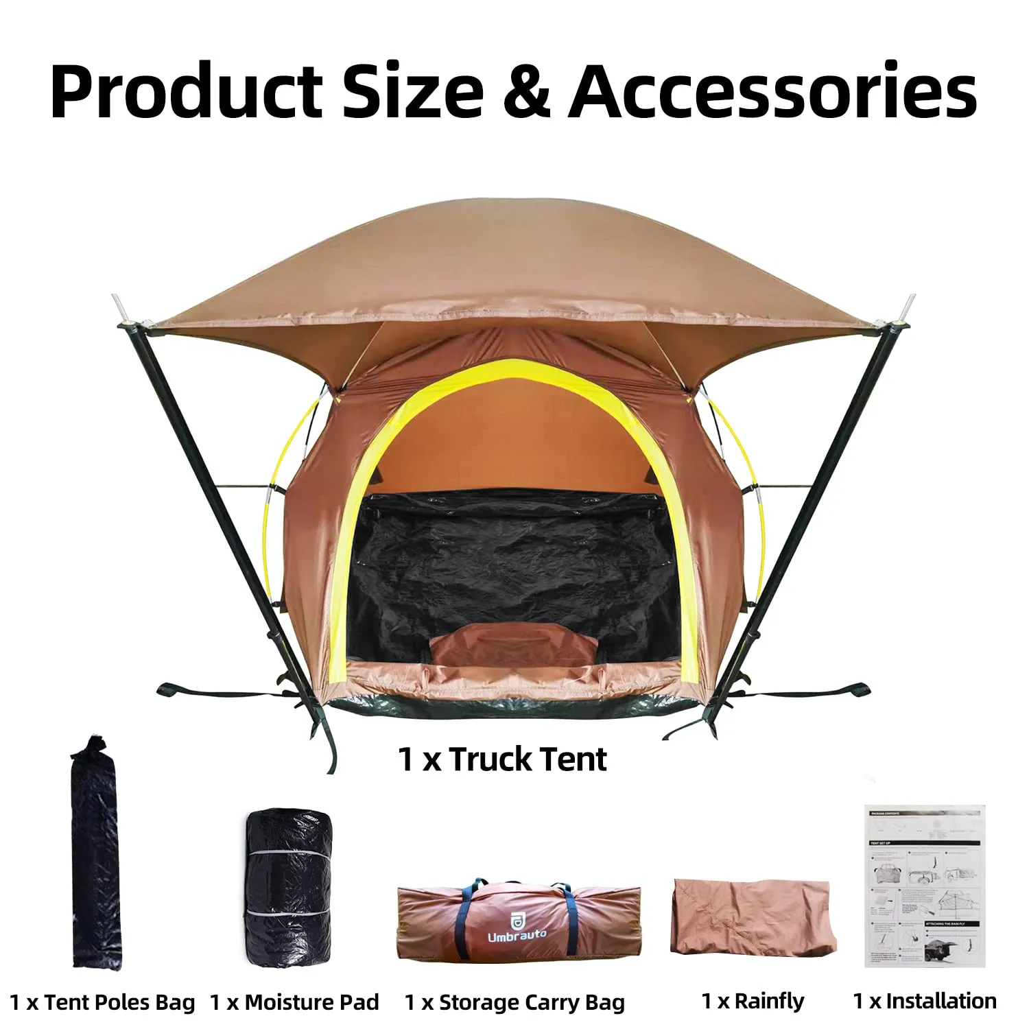 Umbrauto Truck Tent Waterproof PU3000 Truck Bed Tent Double Layer 5.5-5.8’Ft Pickup Truck Tent for 2 Person Outdoor Camping with Removable Awning & Carry Bag