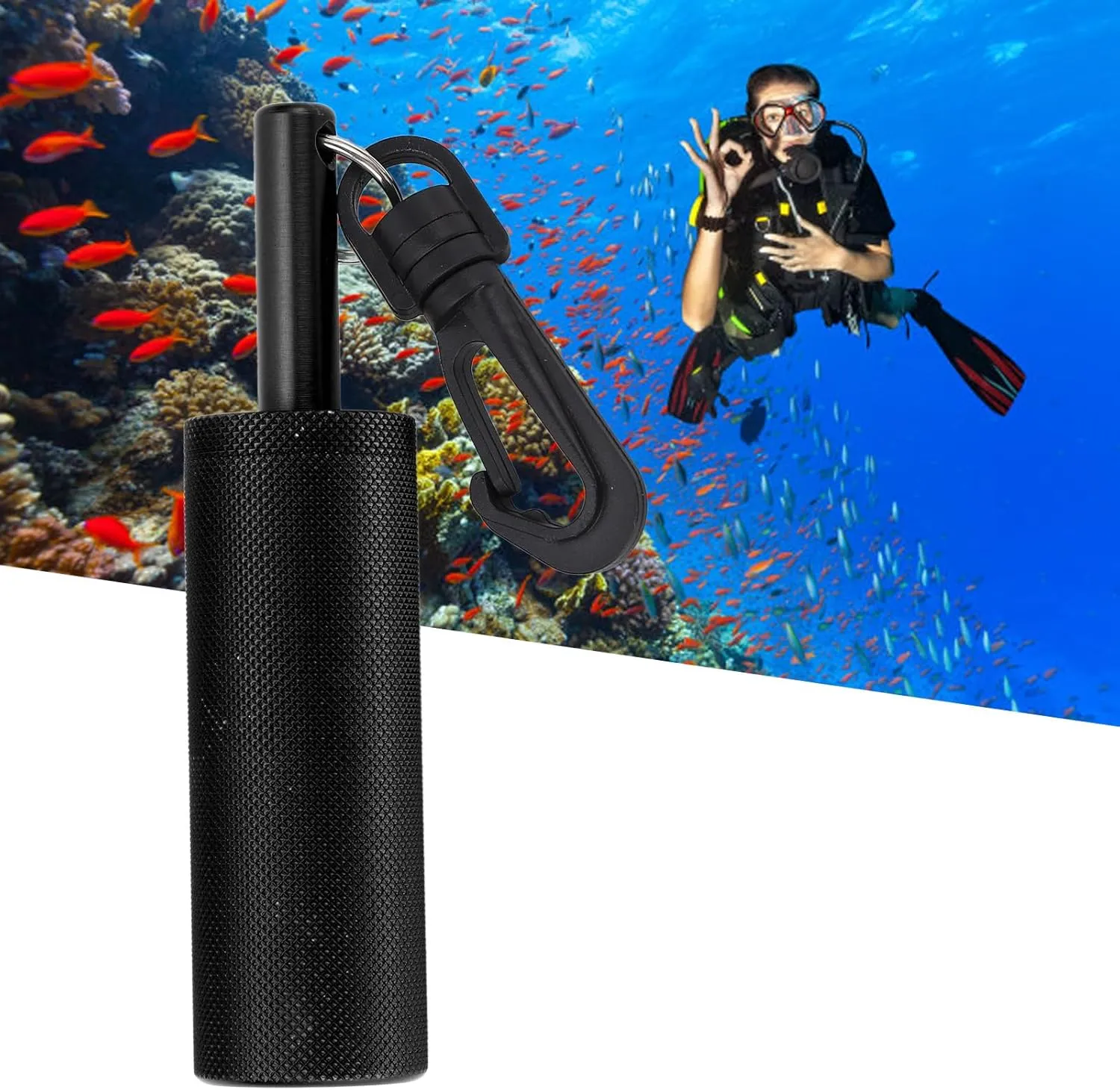 Underwater Shaker Aluminum Alloy Slip Texture Signal Bell Diving Stick with 360° Swivel Hook Scuba Diving