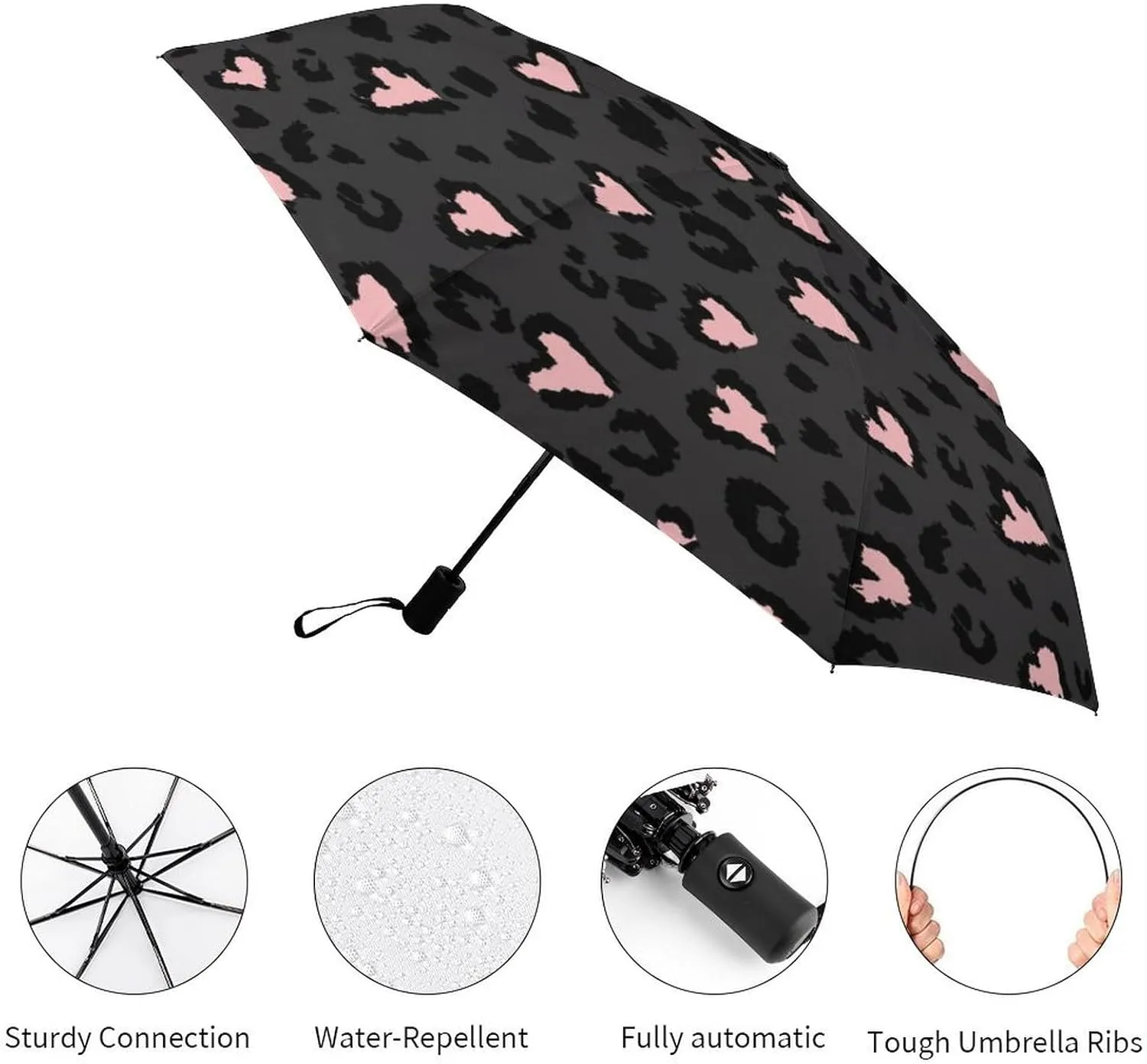 Unisex Womens Mens Compact Travel Auto Open Close Foldable Umbrella, Windproof, Sun and Rain Proof Water Resistant Canopy