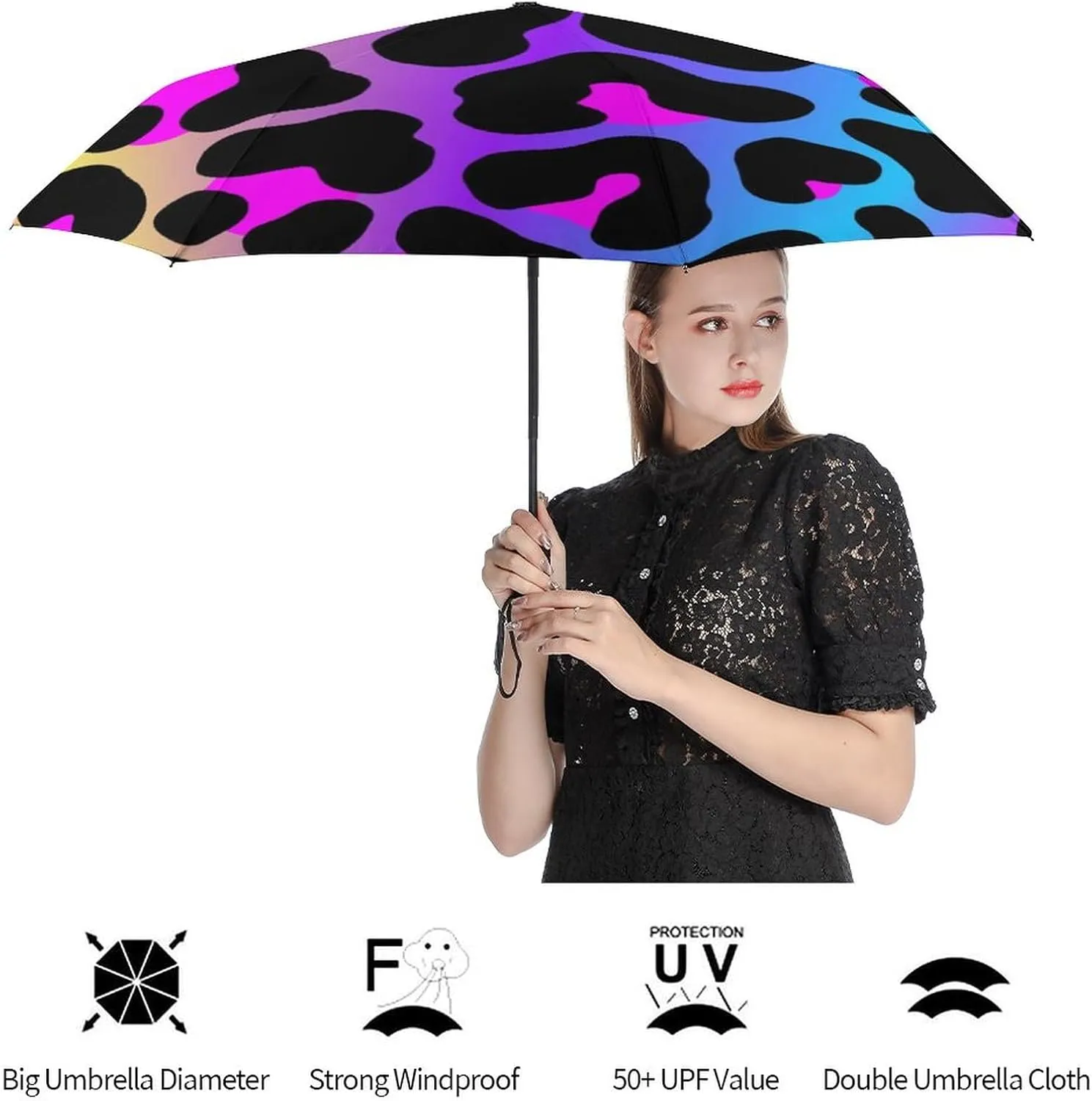Unisex Womens Mens Compact Travel Auto Open Close Foldable Umbrella, Windproof, Sun and Rain Proof Water Resistant Canopy