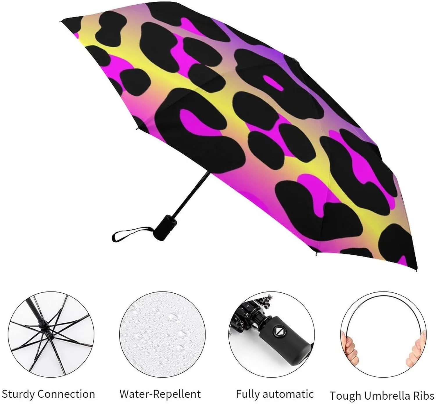 Unisex Womens Mens Compact Travel Auto Open Close Foldable Umbrella, Windproof, Sun and Rain Proof Water Resistant Canopy