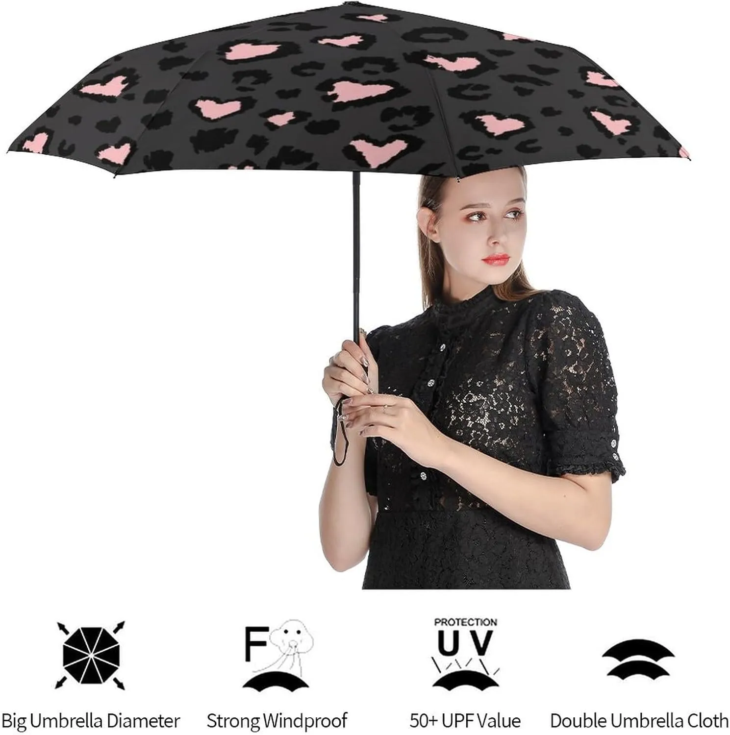 Unisex Womens Mens Compact Travel Auto Open Close Foldable Umbrella, Windproof, Sun and Rain Proof Water Resistant Canopy
