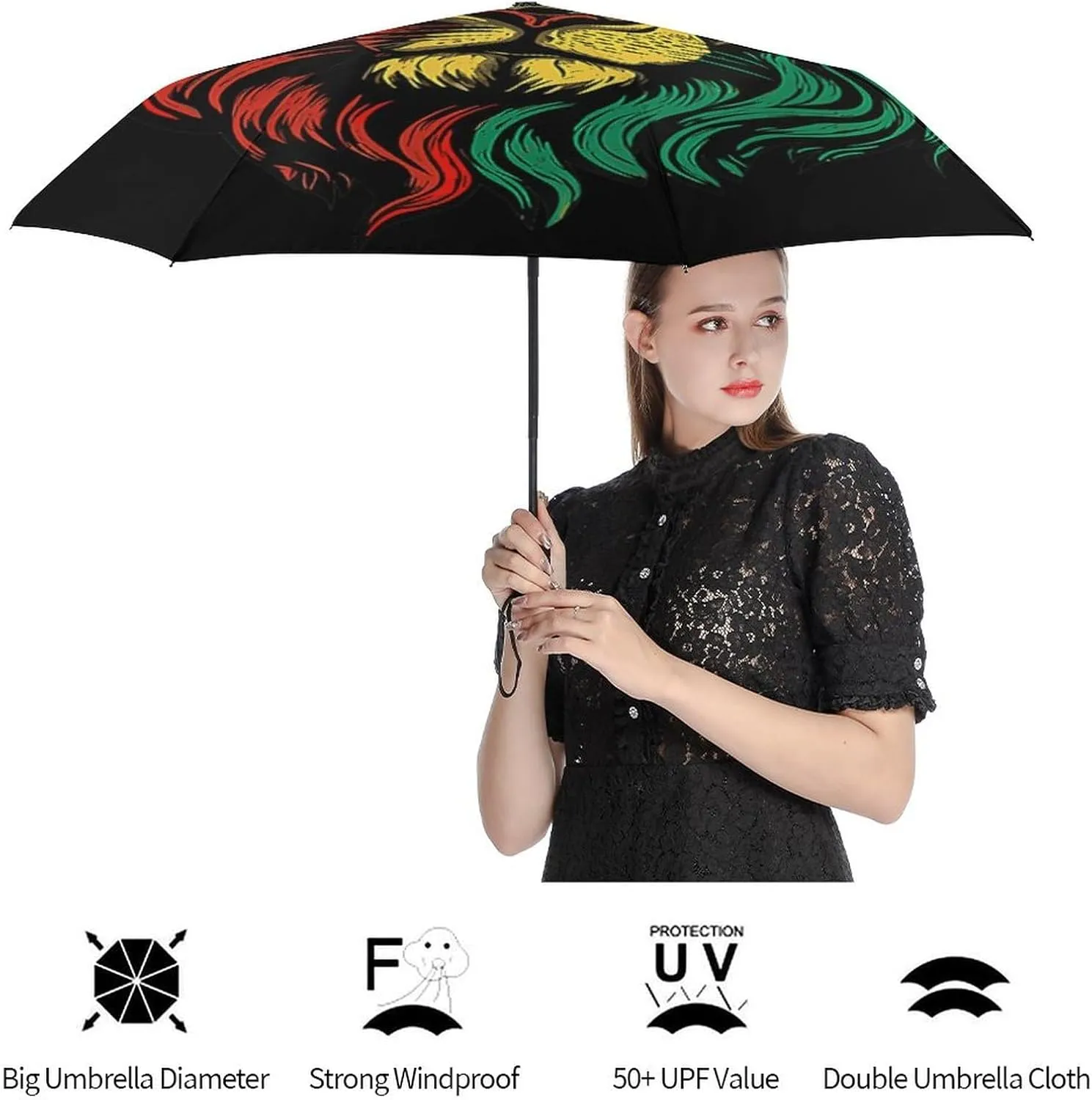 Unisex Womens Mens Compact Travel Auto Open Close Foldable Umbrella, Windproof, Sun and Rain Proof Water Resistant Canopy
