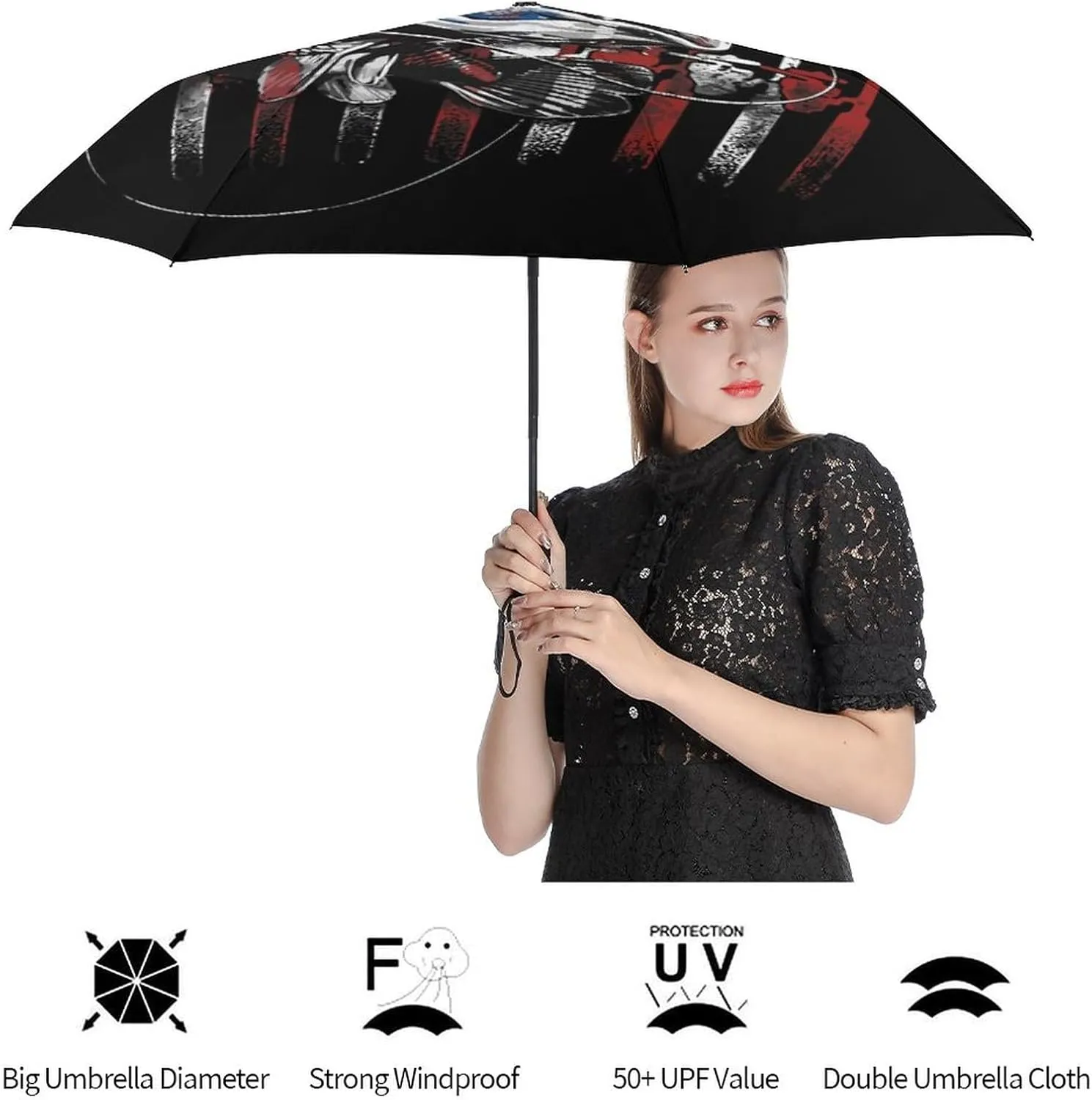 Unisex Womens Mens Compact Travel Auto Open Close Foldable Umbrella, Windproof, Sun and Rain Proof Water Resistant Canopy