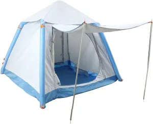 Up Tent, 210D Oxford Cloth Waterproof Double Layer Tent, Automatic Inflatable Camping Tent, Family Tent for Fishing Hiking Backpacking White and Blue