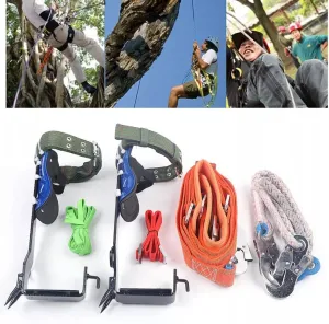 Upgraded Tree/Pole Climbing Spikes Set, Tree Climbing Gear with 2-Gear Safety Belt & Rope Adjustable Lanyard Rope Tree Climbing Spikes for Outdoor Jungle Survival Fruit Picking, Blue