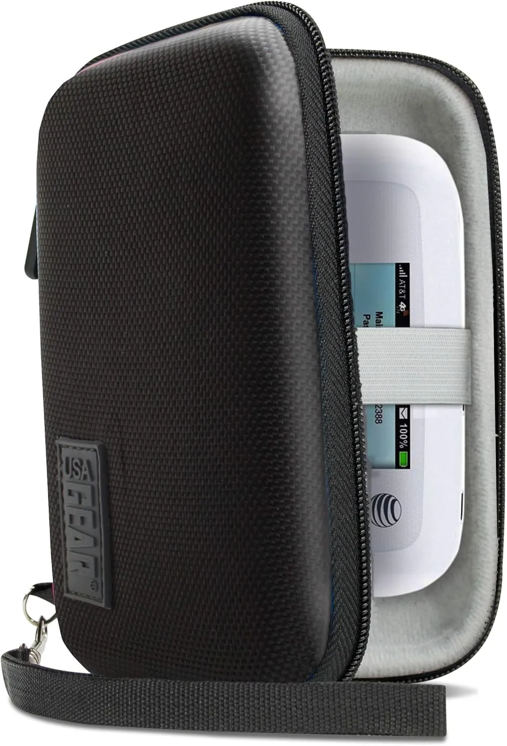 USA Gear 6.5 Inch Portable WiFi Hotspot for Travel Case with Wrist Strap - Mobile Internet Case Compatible with 4G LTE Wi-Fi Mobile Hotspots from Verizon, Huawei, Skyroam Solis, Netgear, and More