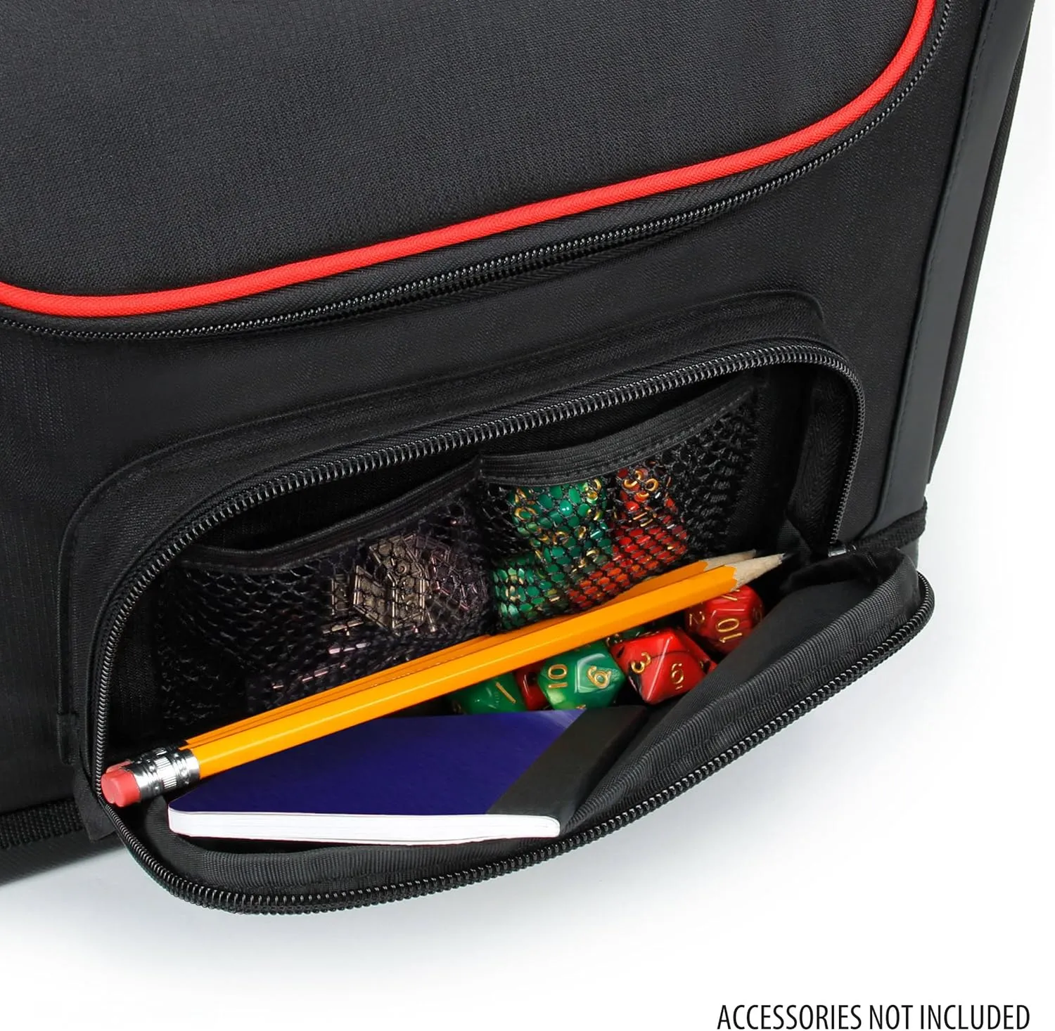 USA GEAR Compact Travel Bag Compatible with Dungeons and Dragons Accessories - Small DND Bag fits RPG Player Essentials, Player's Handbook, Character Sheets, Dice, Tokens, & Mini Player Items (Red)