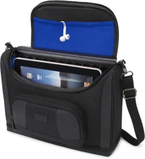 USA GEAR Tablet Bag Compatible with 11 inch iPad Pro, 10.9 iPad Air, 10.2 inch Tablet - Compact Messenger Bag with Durable Exterior, Soft Adjustable Interior Fits Keyboard, Charger, More (Blue)