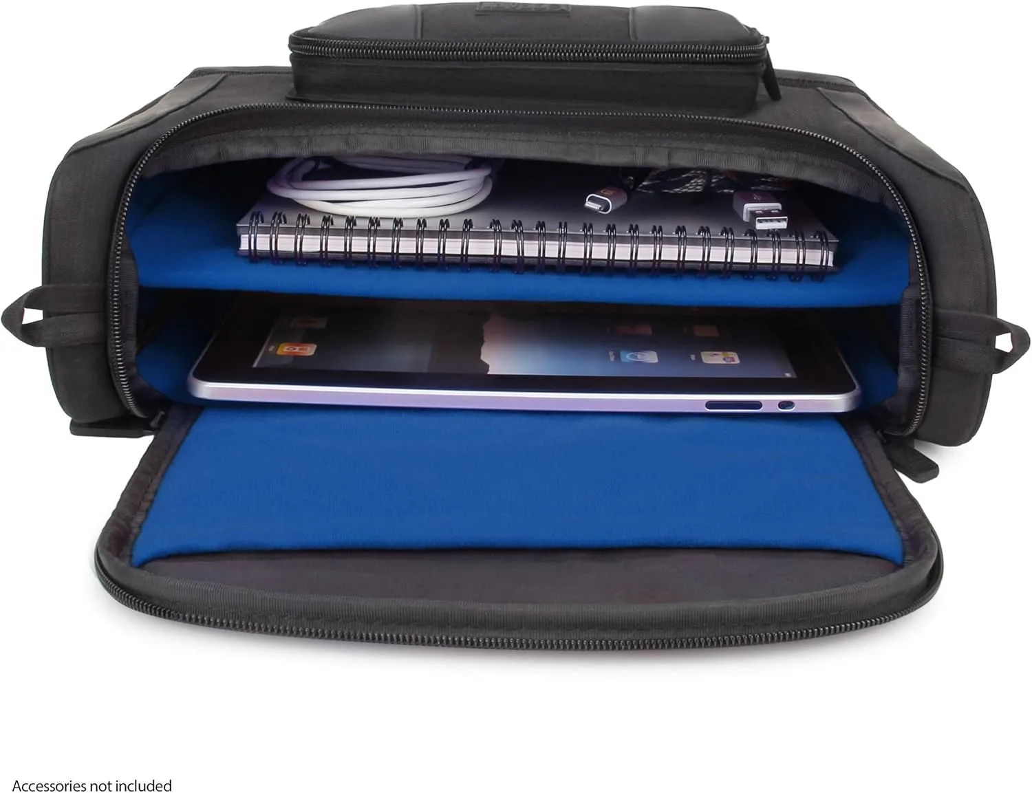 USA GEAR Tablet Bag Compatible with 11 inch iPad Pro, 10.9 iPad Air, 10.2 inch Tablet - Compact Messenger Bag with Durable Exterior, Soft Adjustable Interior Fits Keyboard, Charger, More (Blue)
