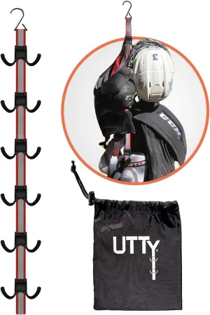 UTTY Hanging Multipurpose Portable Hockey Drying Rack - Durable Gear Keeper & Sports Equipment Organizer - 6 Adjustable Hooks Support Light to Heavy Weight for Home, Travel & Outdoor Use