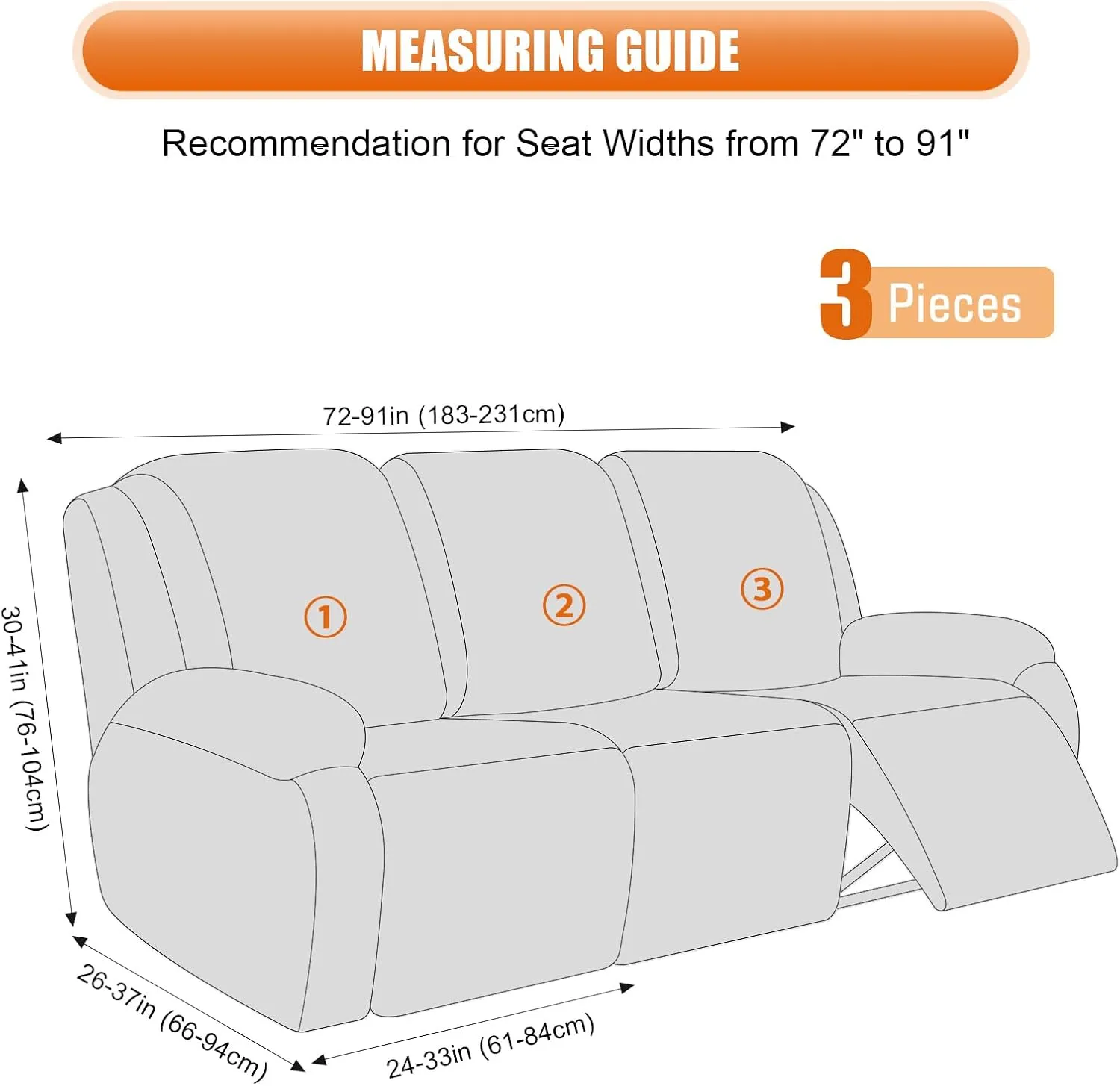 VANSOFY Recliner Cover, 3-Pieces Stretch Reclining Couch Covers with Pockets Reclining Sofa Slipcovers 3 Seater Soft Washable Furniture Protector for Dogs Cats(Light Gray)