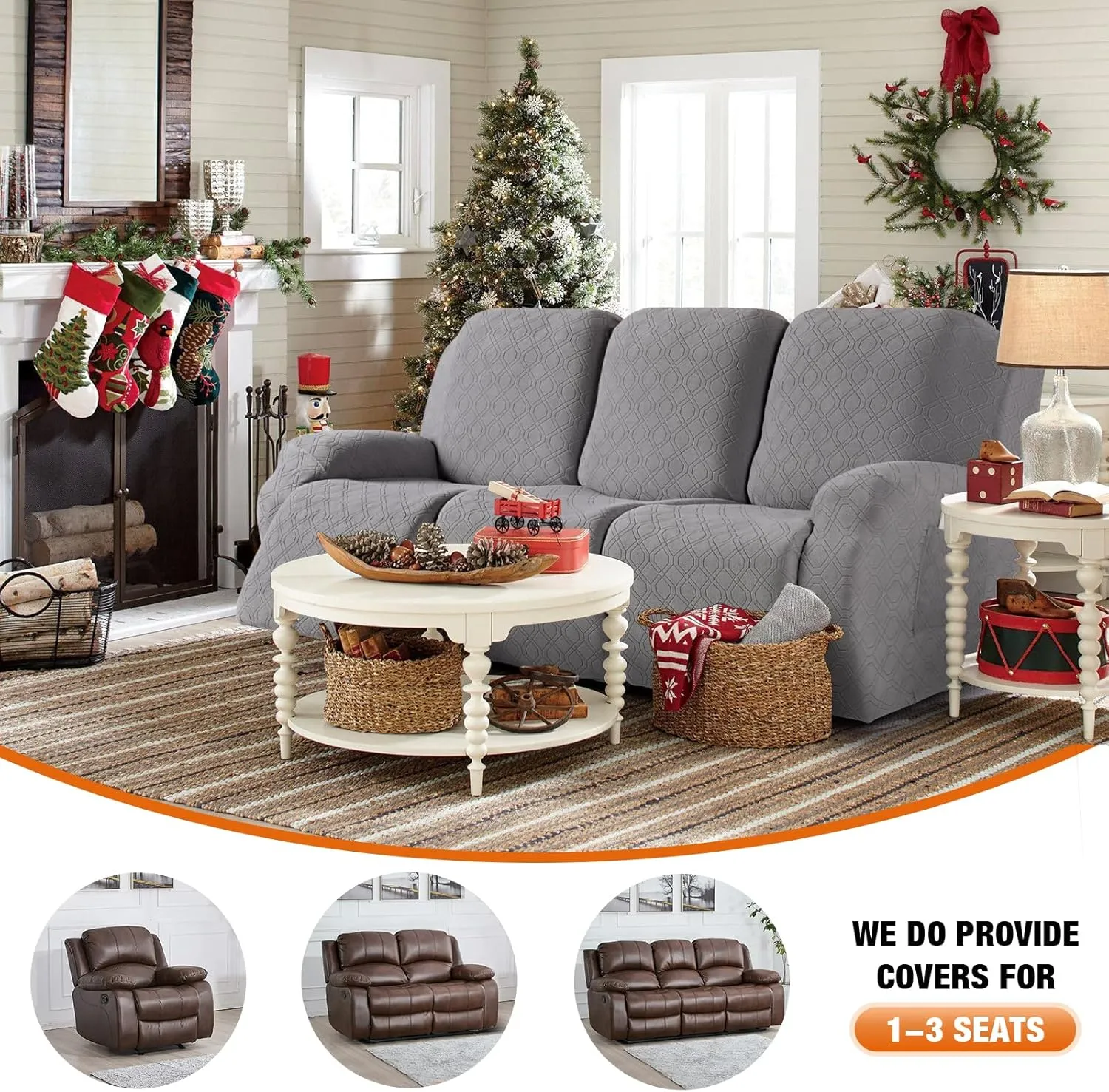 VANSOFY Recliner Cover, 3-Pieces Stretch Reclining Couch Covers with Pockets Reclining Sofa Slipcovers 3 Seater Soft Washable Furniture Protector for Dogs Cats(Light Gray)