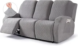 VANSOFY Recliner Cover, 3-Pieces Stretch Reclining Couch Covers with Pockets Reclining Sofa Slipcovers 3 Seater Soft Washable Furniture Protector for Dogs Cats(Light Gray)