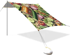 Vegetables and Sandwiches Beach Tent Sun Shelter Set, UPF50  UV Protection 10.5 x 9.19 FT Camping Shade Canopy with Sandbags, Sand Anchors, Carrying Bag, and Others