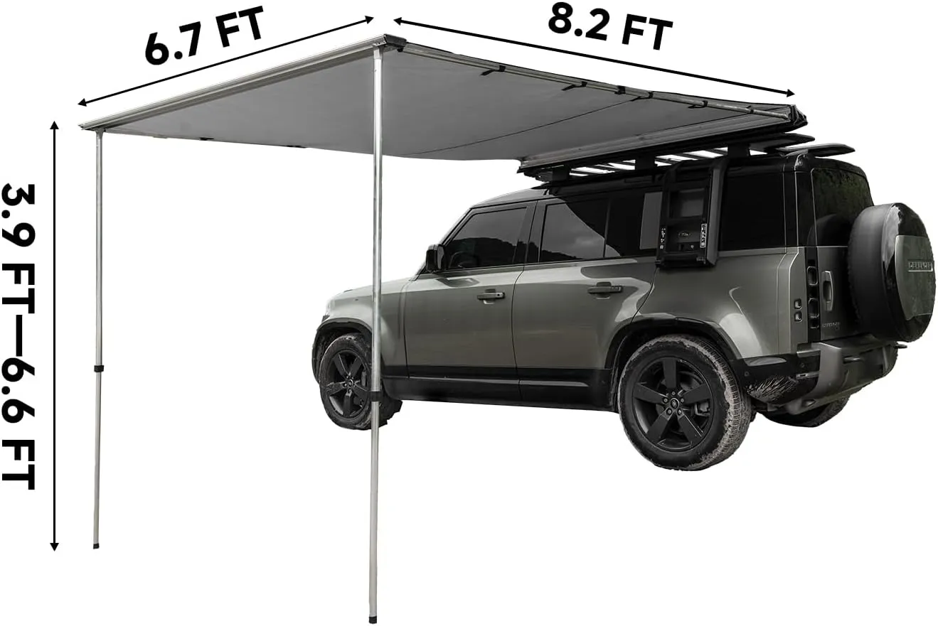 Vehicle Awning, 6.7'x8.2' Roof Rack Pull-Out With Ripstop UV50  Sun Shade, Weatherproof Side Camper, 4x4 Car for Camping & Overland
