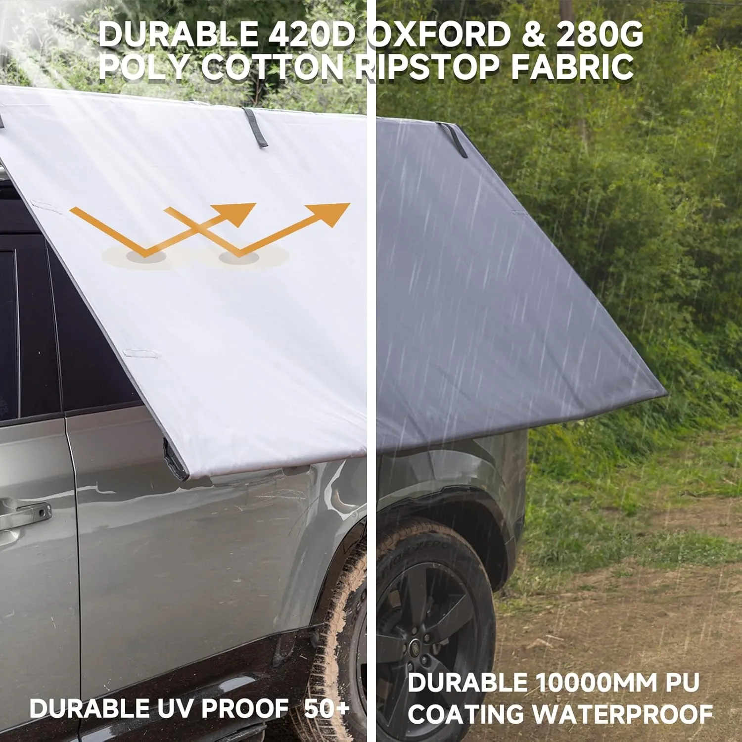 Vehicle Awning, 6.7'x8.2' Roof Rack Pull-Out With Ripstop UV50  Sun Shade, Weatherproof Side Camper, 4x4 Car for Camping & Overland