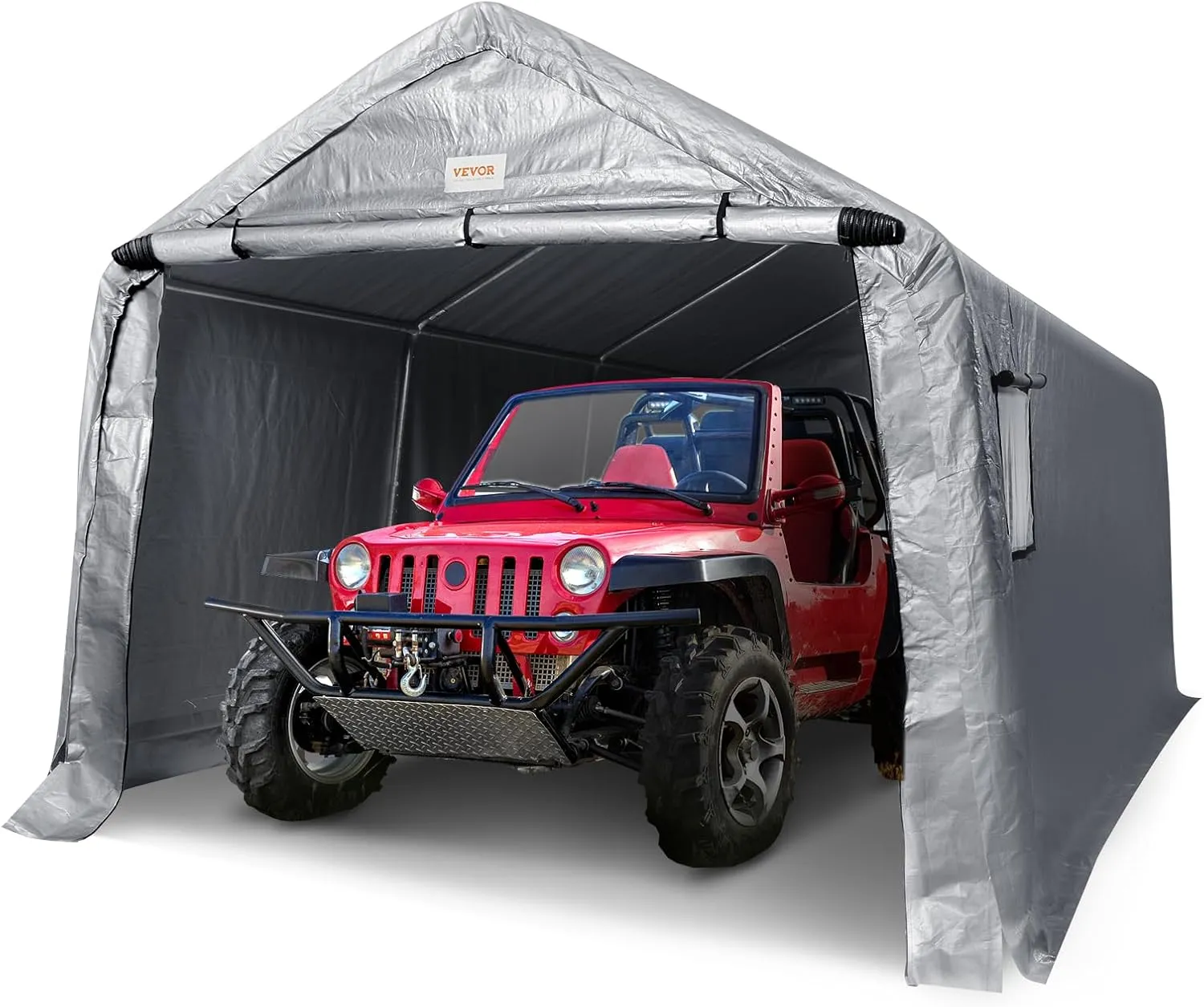 VEVOR 10x15 ft Instant Garage Portable Carport Car Canopy, Outdoor Portable Storage Shed with Roll-up Zipper Door and Ventilated Windows for Cars, Garden Tools
