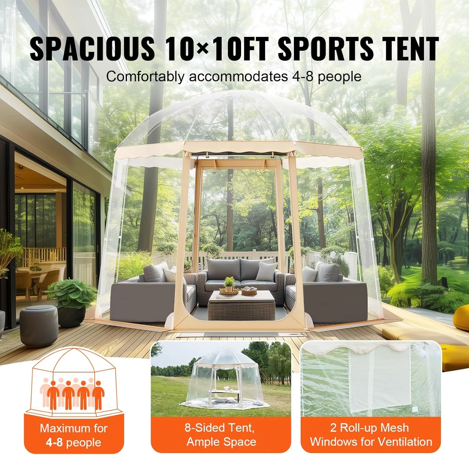 VEVOR Upgraded Pop Up Bubble Tent for 4-8 People, Need Simple Assembly - 10x9.2ft Large Outdoor Clear Bubble Tent Dome, Weatherproof Clear Tent Shelter for Outdoor Activities, Events, and Parades