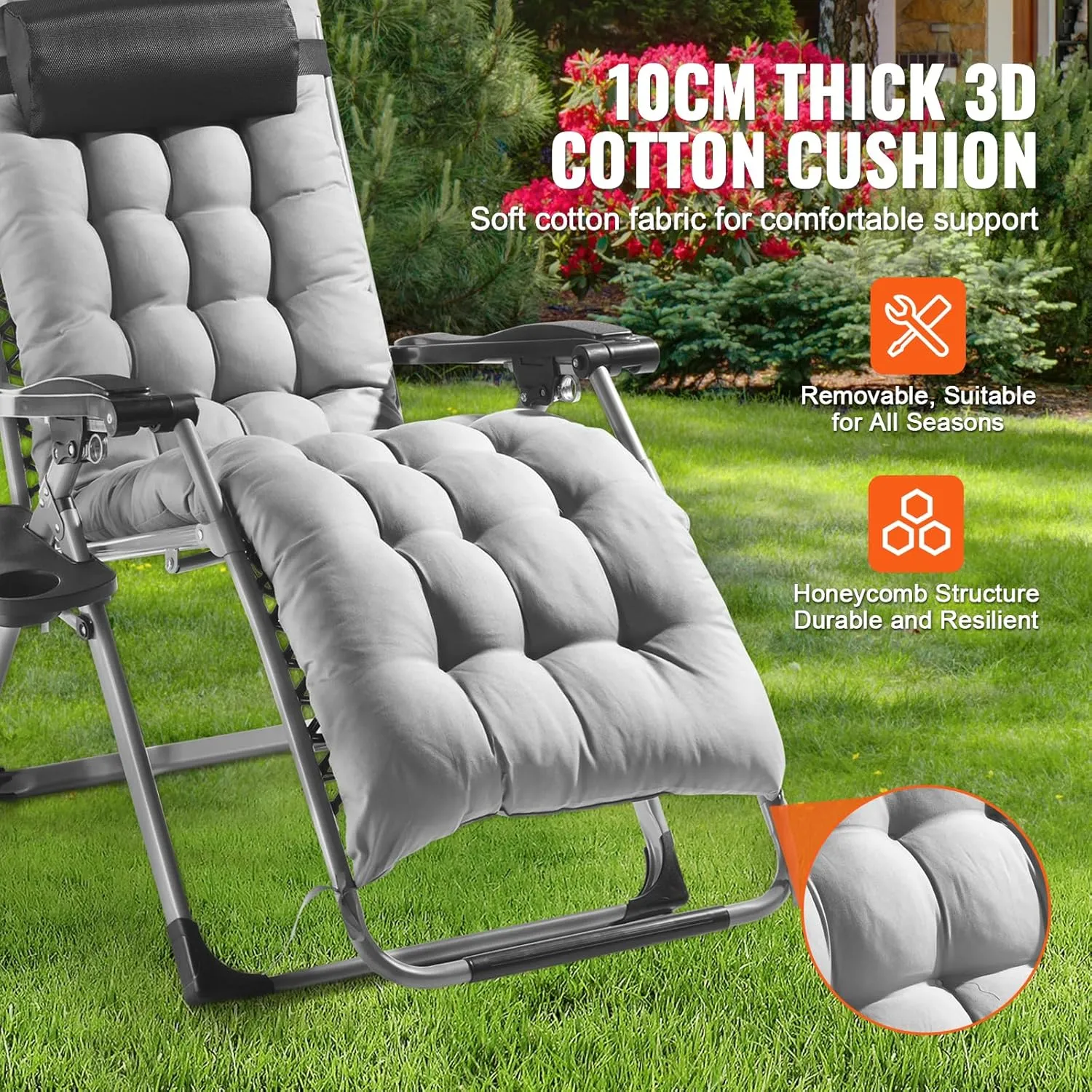 VEVOR Zero Gravity Chair, 26 inch Zero Gravity Recliner Lounge Chair for Indoor and Outdoor, Adjustable Anti Gravity Chair with Cushion, Headrest, Footrest, and Cupholder, 500 lbs, Gray