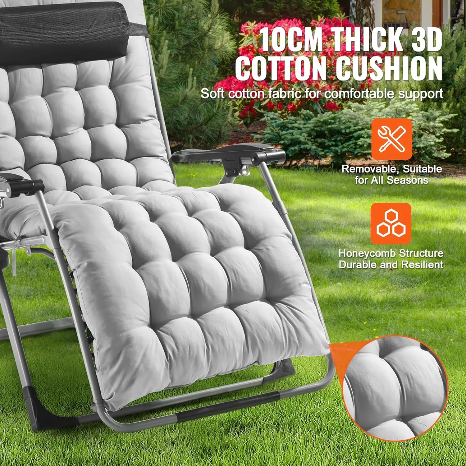 VEVOR Zero Gravity Chair, 33 inch Zero Gravity Recliner Lounge Chair for Indoor and Outdoor, Adjustable Anti Gravity Chair with Cushion, Headrest, Footrest, and Cupholder, 500 lbs, Gray