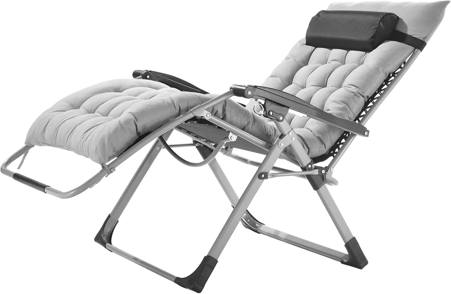 VEVOR Zero Gravity Chair, 33 inch Zero Gravity Recliner Lounge Chair for Indoor and Outdoor, Adjustable Anti Gravity Chair with Cushion, Headrest, Footrest, and Cupholder, 500 lbs, Gray