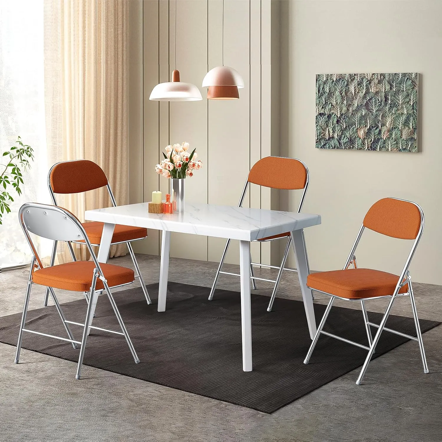 VINGLI Folding Chairs with Padded Seat & Backrest, Metal Frame, Durable Corduroy Fabric, 350 lbs Capacity, Set of 6, Orange – Ideal for Weddings, Parties, Office Events