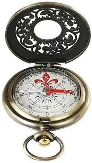 Vintage Bronze Pocket Watch Compass, Retro Metal Protractor Design, Portable Outdoor Hiking Navigation Gift