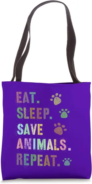 Vintage EAT SLEEP SAVE ANIMALS My Dog Mom Dad Shelter Search Tote Bag