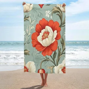 Vintage Flower Pattern Beach Towel Sand Free Microfiber Large Shower Towels Multipurpose Absorbent for Bathroom Pool 52x32 Inch