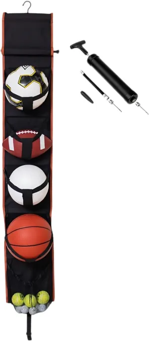 Vintage Hanging Sports Equipment Organizer | Limited Stock | Multi-Purpose Garage Sports Ball Storage | For Basketball Football Volleyball Tennis Soccer Biking | Toy Storage | Includes Hook & Pump