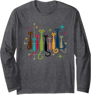 Vintage Retro Mid-Century Modern Look Cats 50s 60s Style Long Sleeve T-Shirt