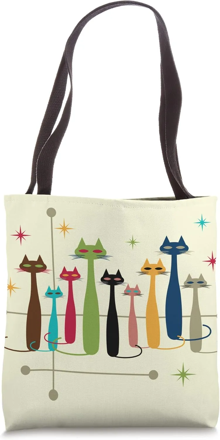 Vintage Retro Mid-Century Modern Look Cats 50s 60s Style Tote Bag