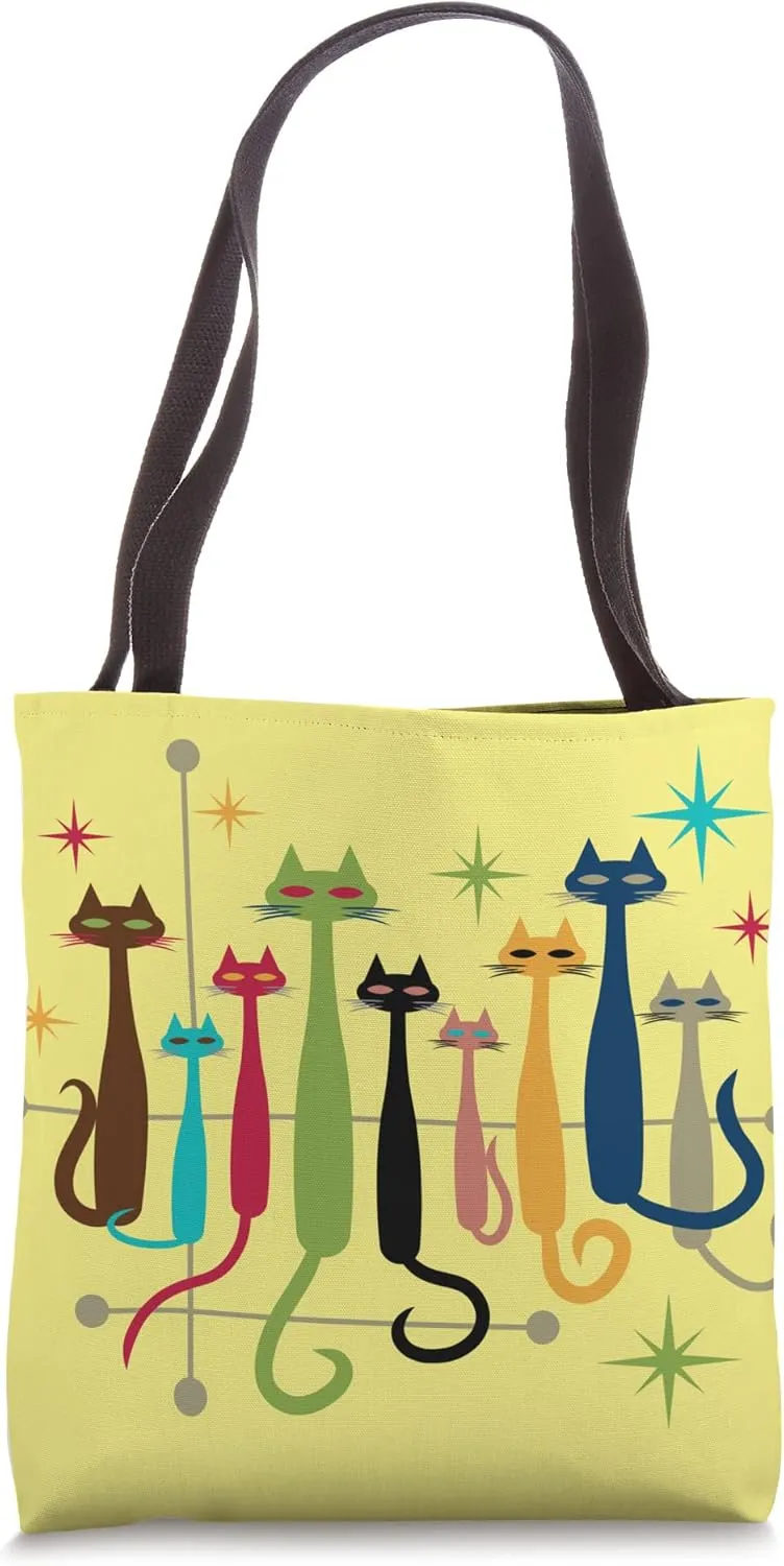 Vintage Retro Mid-Century Modern Look Cats 50s 60s Style Tote Bag