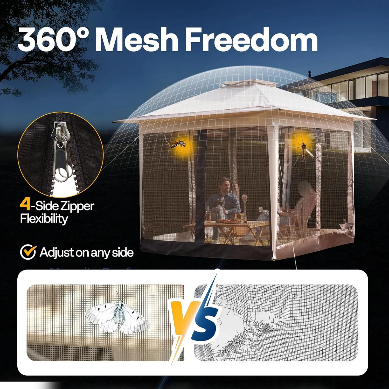 VIVOHOME Pop Up Gazebo 10x10ft Outdoor Canopy Tent with Mosquito Netting & 2 Tiers Roof for Patio Garden Backyard, Beige