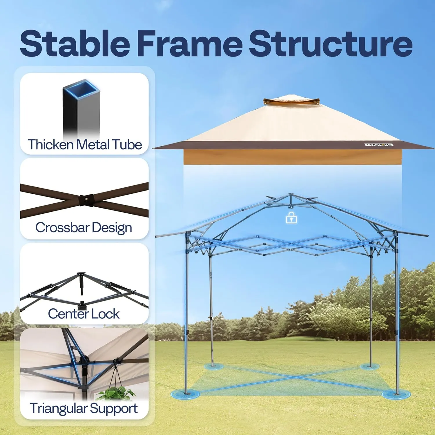 VIVOHOME Pop Up Gazebo 10x10ft Outdoor Canopy Tent with Mosquito Netting & 2 Tiers Roof for Patio Garden Backyard, Beige