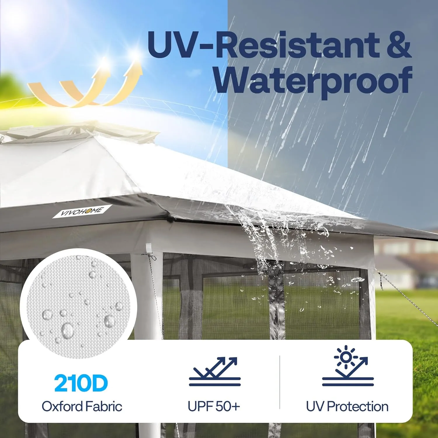 VIVOHOME Pop Up Gazebo 10x10ft Outdoor Canopy Tent with Mosquito Netting & 2 Tiers Roof for Patio Garden Backyard, Grey