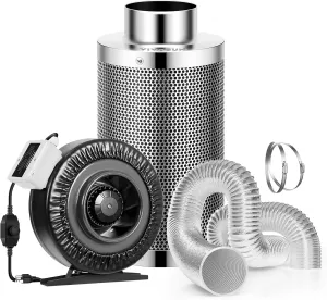 VIVOSUN 6 Inch 440 CFM Inline Fan with Speed Controller, 6 Inch Carbon Filter and 8 Feet of Ducting, Air Filtration Combo for Grow Tent Ventilation