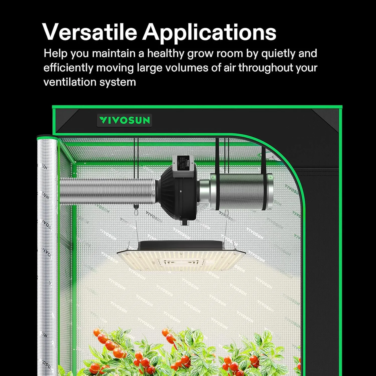 VIVOSUN 6 Inch 440 CFM Inline Fan with Speed Controller, 6 Inch Carbon Filter and 8 Feet of Ducting, Air Filtration Combo for Grow Tent Ventilation