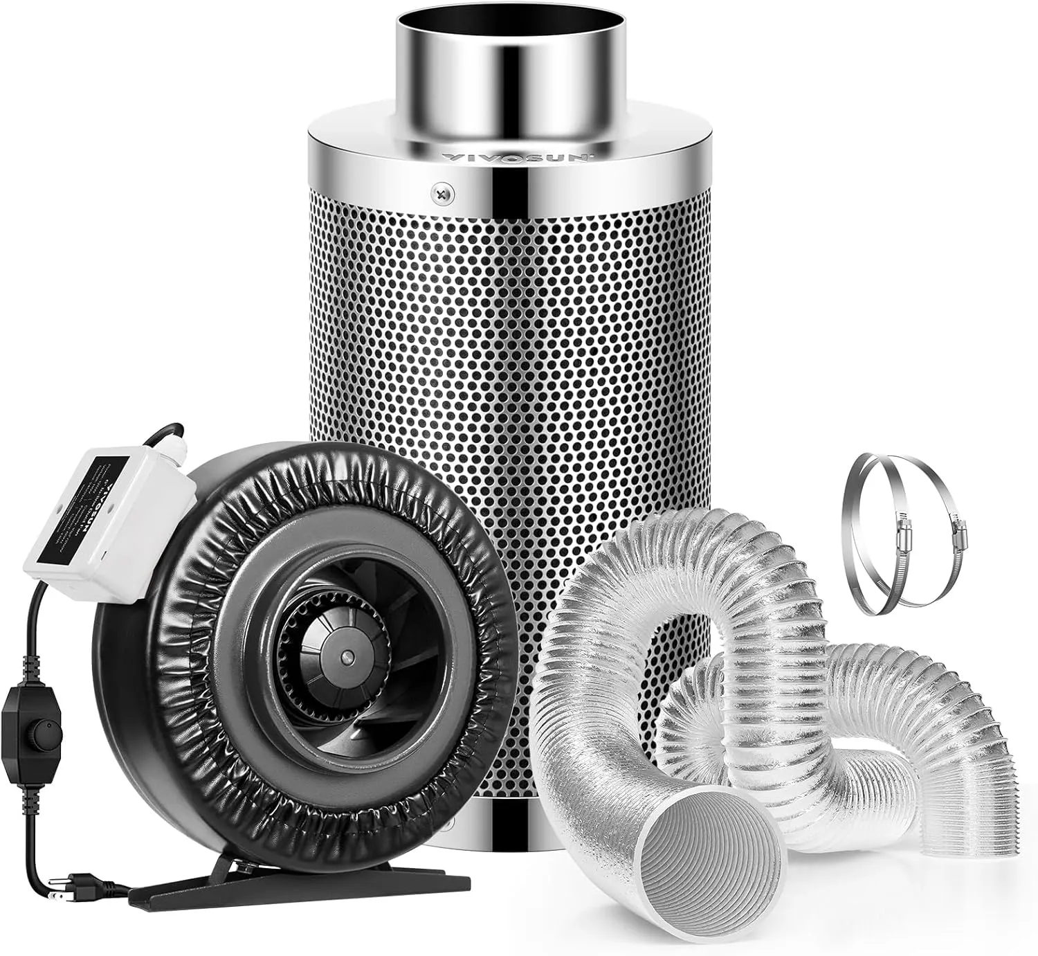 VIVOSUN 6 Inch 440 CFM Inline Fan with Speed Controller, 6 Inch Carbon Filter and 8 Feet of Ducting, Air Filtration Combo for Grow Tent Ventilation