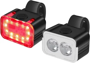 Vortex L6 Type C USB Aluminum Rechargeable Bike Light Set, 300 Lumen Super Bright Bike Lights Front and Back LED Rear Taillight, Bicycle Lights for Night Riding Safety