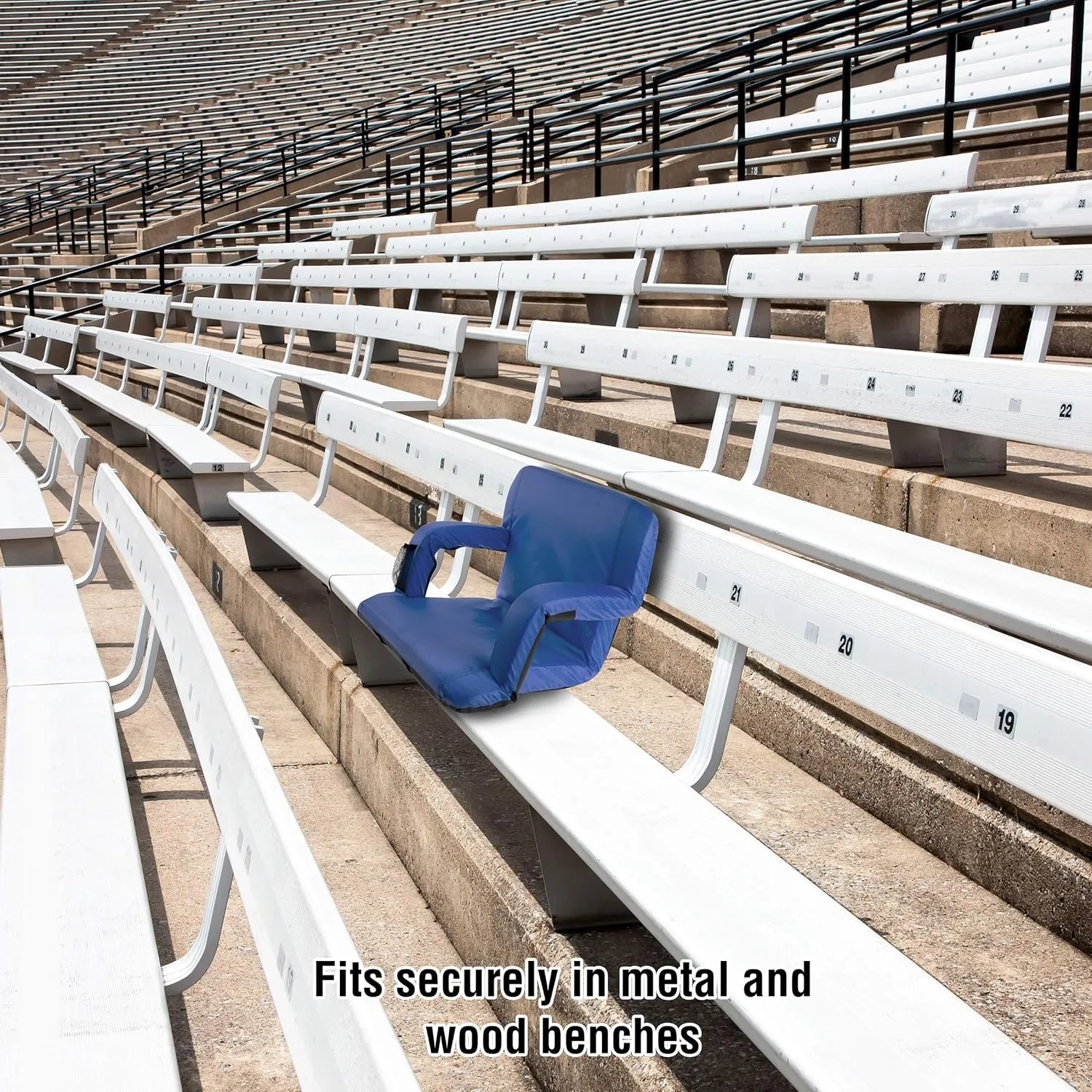 Wakeman Outdoors Wide Stadium Seat Chair Bleacher Cushion- Padded Back Support, Armrests
