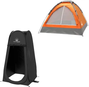 Wakeman Tents 2-Person Tent with Removable Rain Fly and Carry Bag - Includes Pop-Up Privacy Tent, Dressing Room, or Portable Shower - Camping Gear by Wakeman